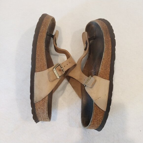 Birkenstock Sandals Women 5 5.5 Beige Gizeh Birko Flor Thong Slip On Flats EU 36 - Picture 3 of 13